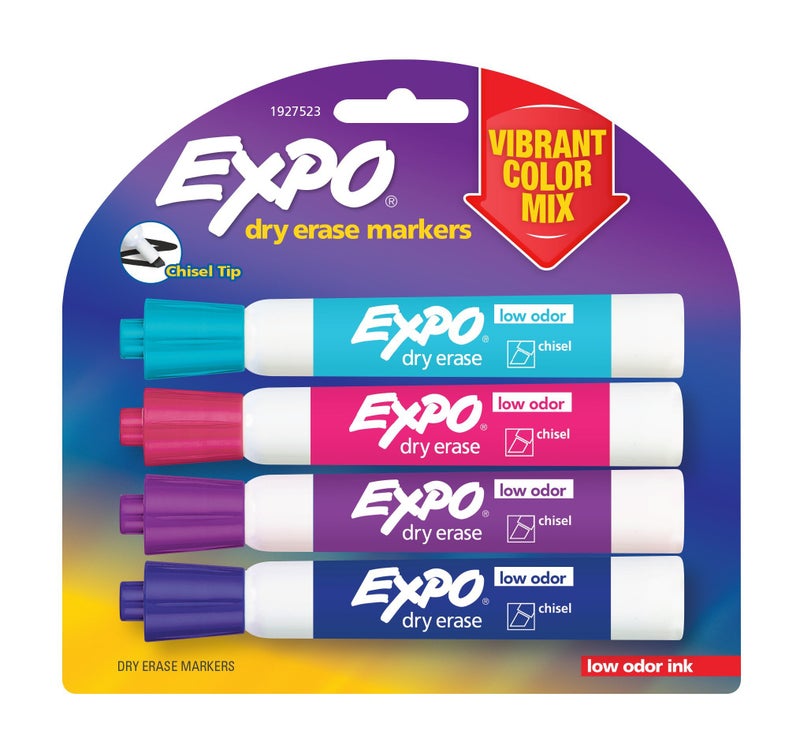 EXPO 1927523 Low-Odor Dry Erase Markers, Chisel Tip, Vibrant Colors, 4-Count